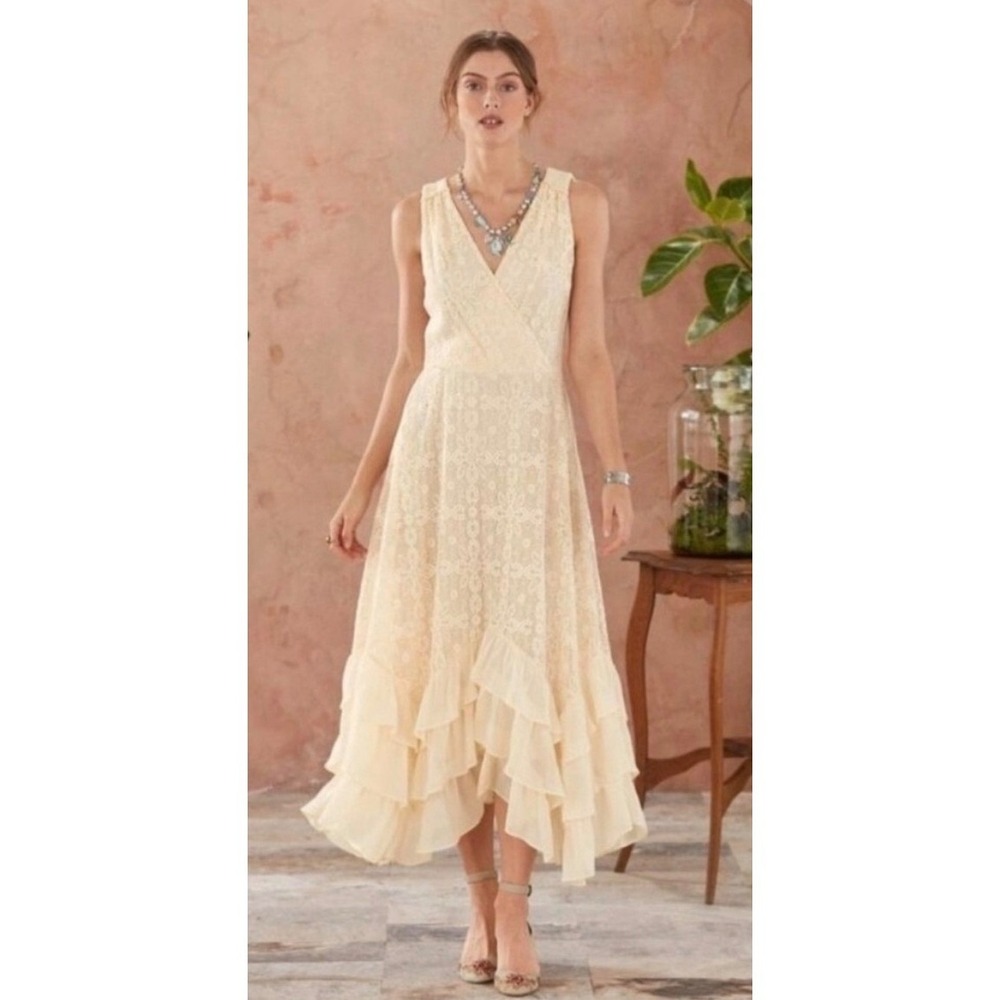 Sundance Lace Maxi Dress Tiered Layered Ruffles Ivory Luxury Women's XL Feminine